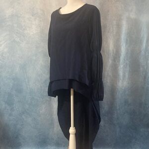 Navy Renaissance Faire Overdress High Low Cut Puffed Long Sleeves Small Flowy